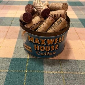 Vintage Maxwell House Coffee Tin with 39 Corks -